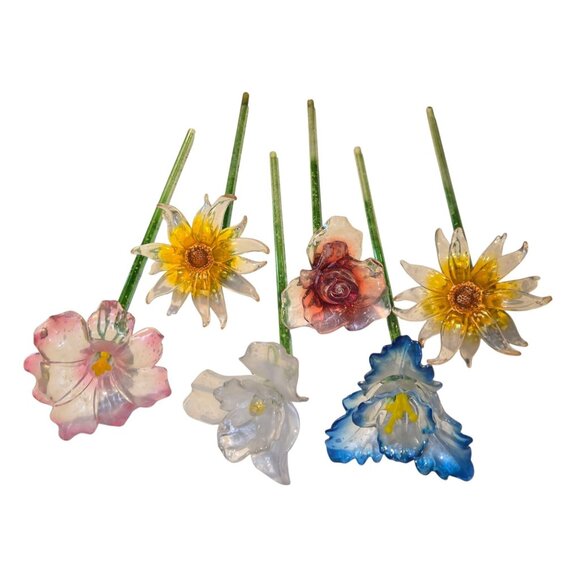 ACRYLIC Long Stems Flowers Set Of 6 - Picture 1 of 7